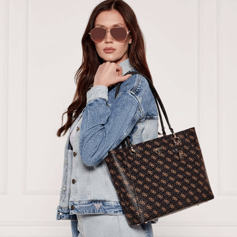 Borsa Donna Shopper a Spalla GUESS Linea Noelle colore Brown Logo