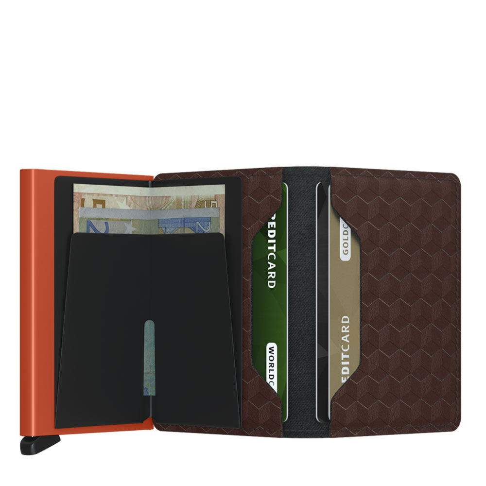 SECRID Kartenetui Slimwallet Optical aus braun-orangefarbenem Leder mit RFID