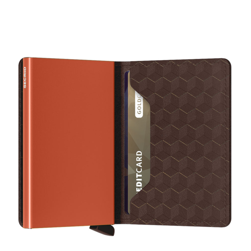 SECRID Kartenetui Slimwallet Optical aus braun-orangefarbenem Leder mit RFID