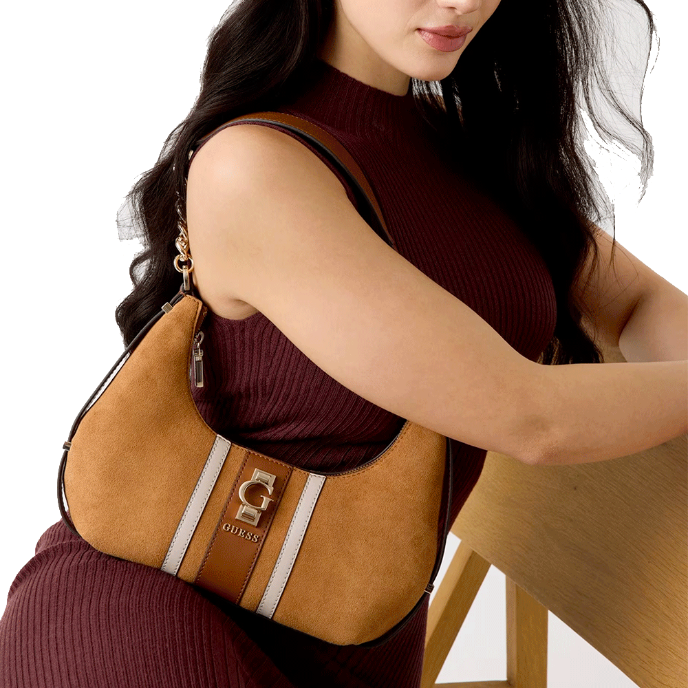 Borsa Donna a Spalla GUESS in Pelle Linea Erenia colore Cognac Multi Misura Piccola