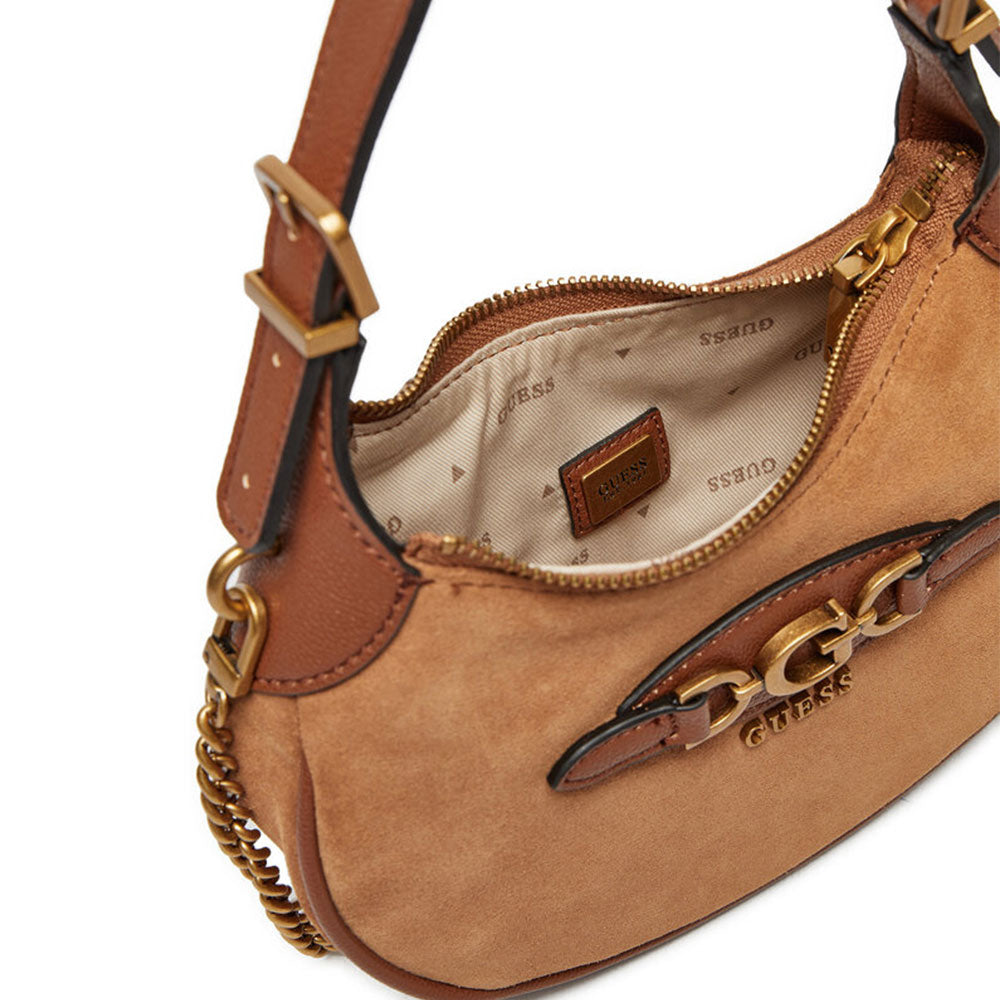 Borsa Donna Mini a Mano con Tracolla in Pelle GUESS Linea Malva Colore Cognac