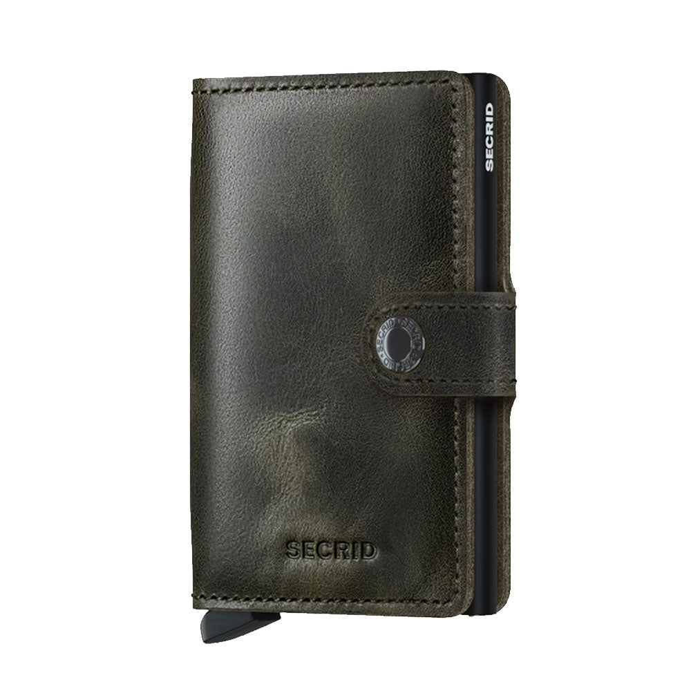 Porta Carte con Clip SECRID linea Vintage in Pelle Oliva e Bero con RFID