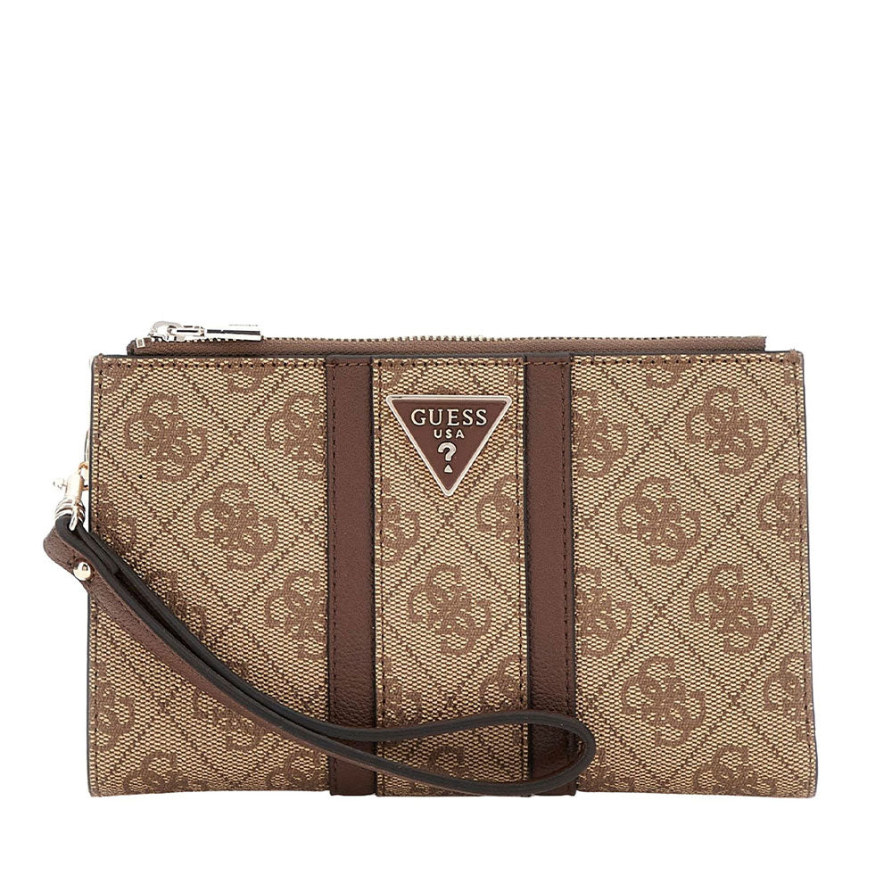 GUESS Damen-Clutch, Kartenhalter und Handyhalter, Noreen-Linie, milchfarbenes Logo – Braun