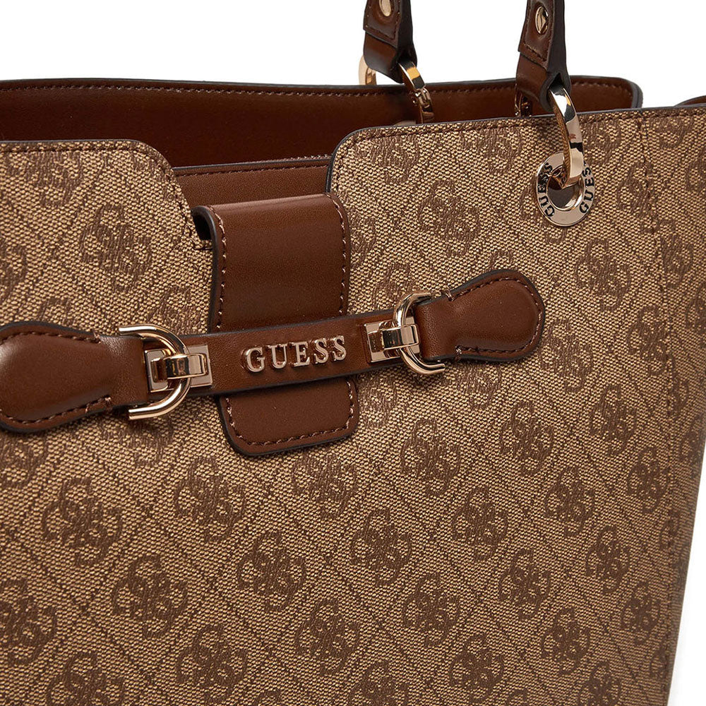 Borsa Donna Shopper a Spalla GUESS Linea Nolana Colore Latte Logo- Brown