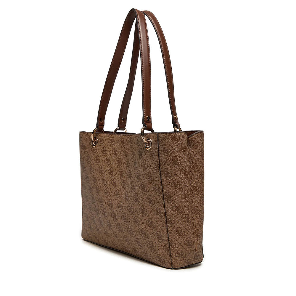 Borsa Donna Shopper a Spalla GUESS Linea Nolana Colore Latte Logo- Brown