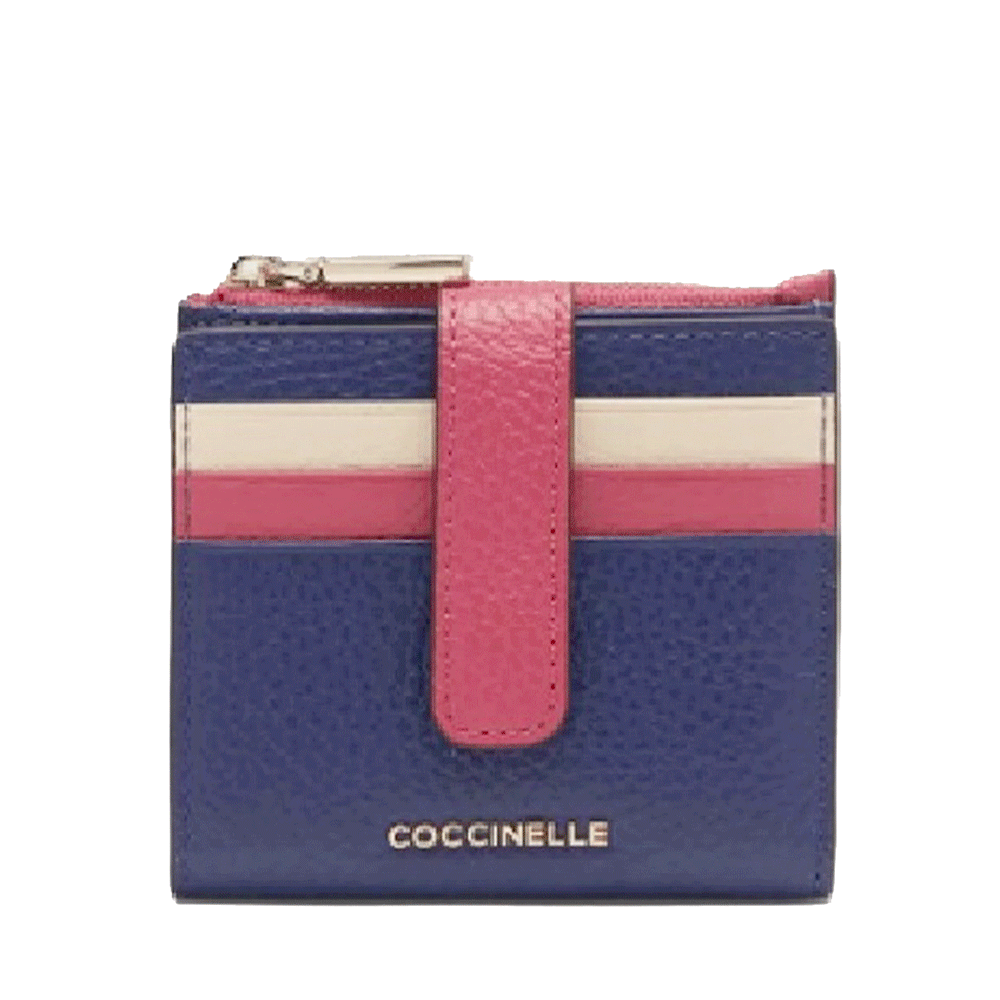 Portafoglio Donna COCCINELLE in Pelle Royal Blue - Rosewood - Lambskin White Linea Metallic Tricolor