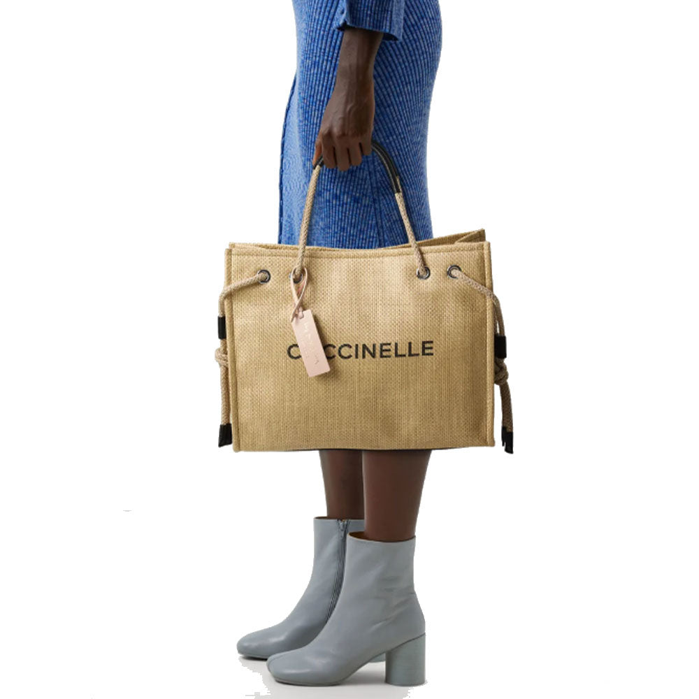Borsa Donna a Mano COCCINELLE in Rafia Linea Never Without Bag colore Natural - Noir