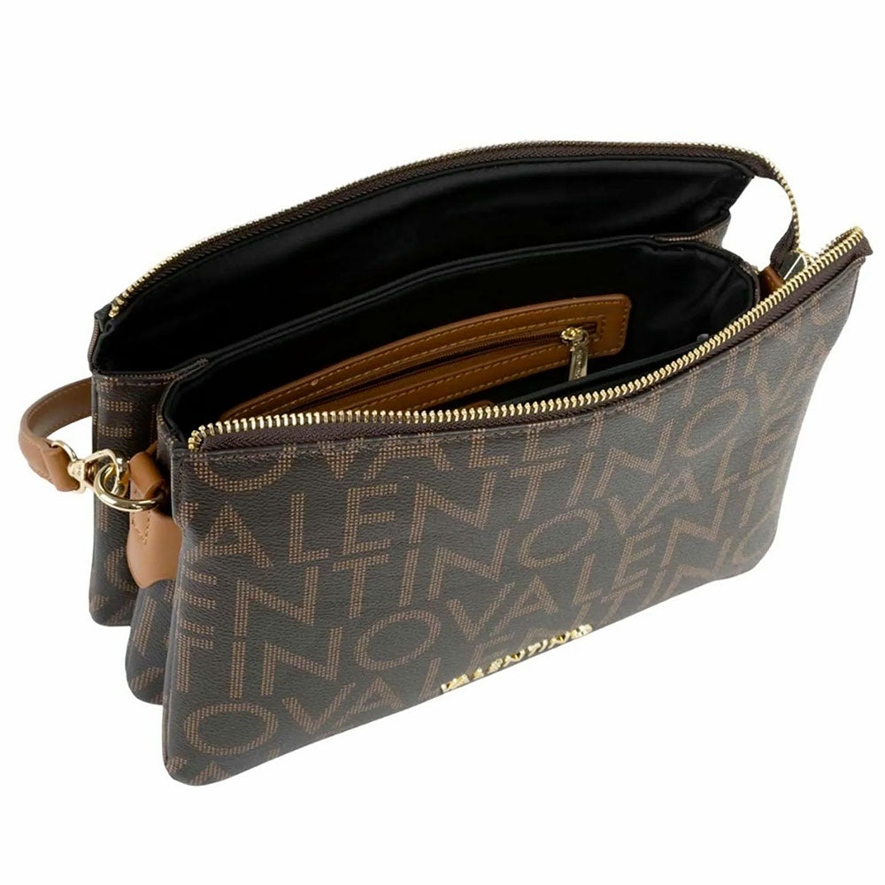 Damen-Schultertasche mit Umhängeriemen VALENTINO BAGS Modell Regina Re in Dunkelbraun-Natur