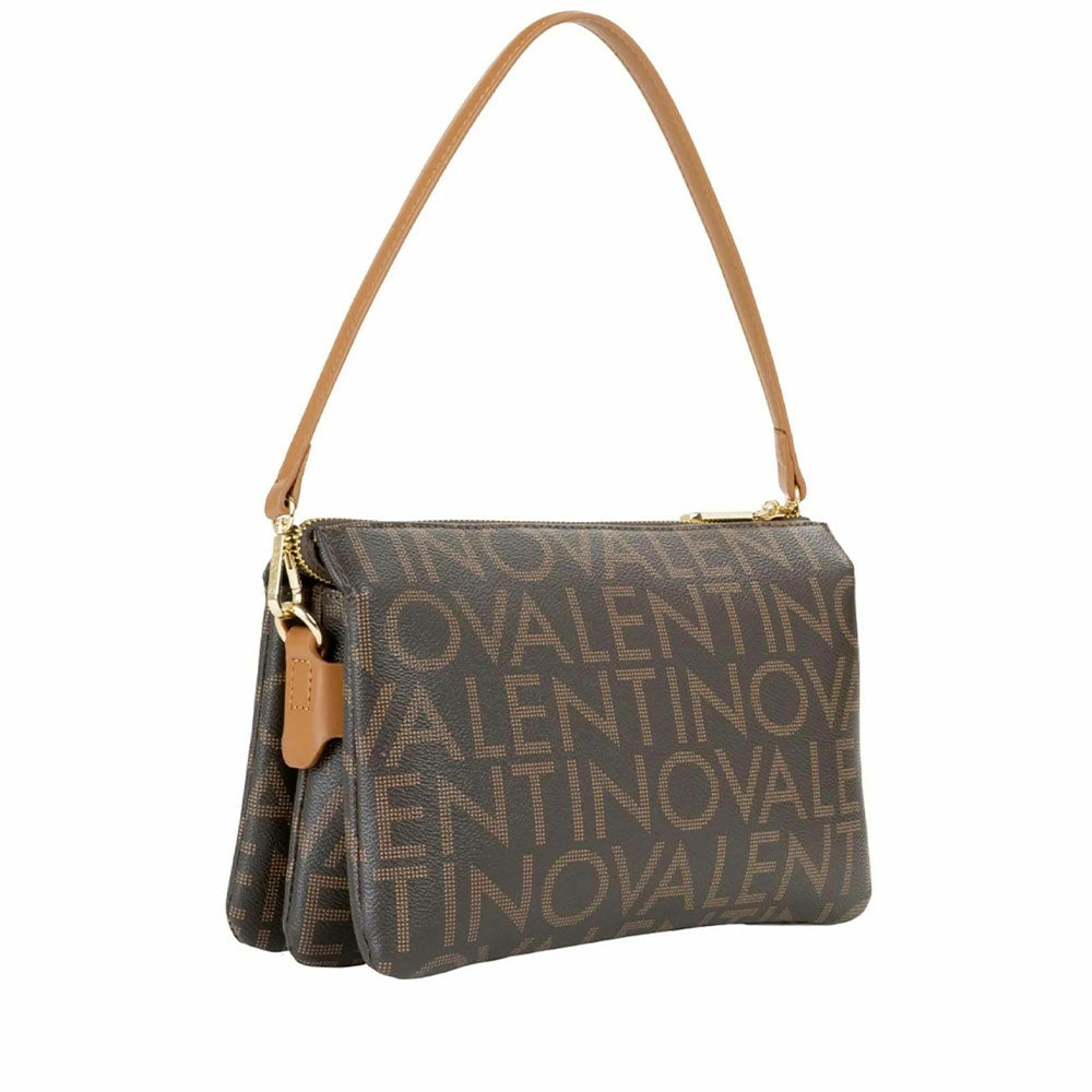 Damen-Schultertasche mit Umhängeriemen VALENTINO BAGS Modell Regina Re in Dunkelbraun-Natur