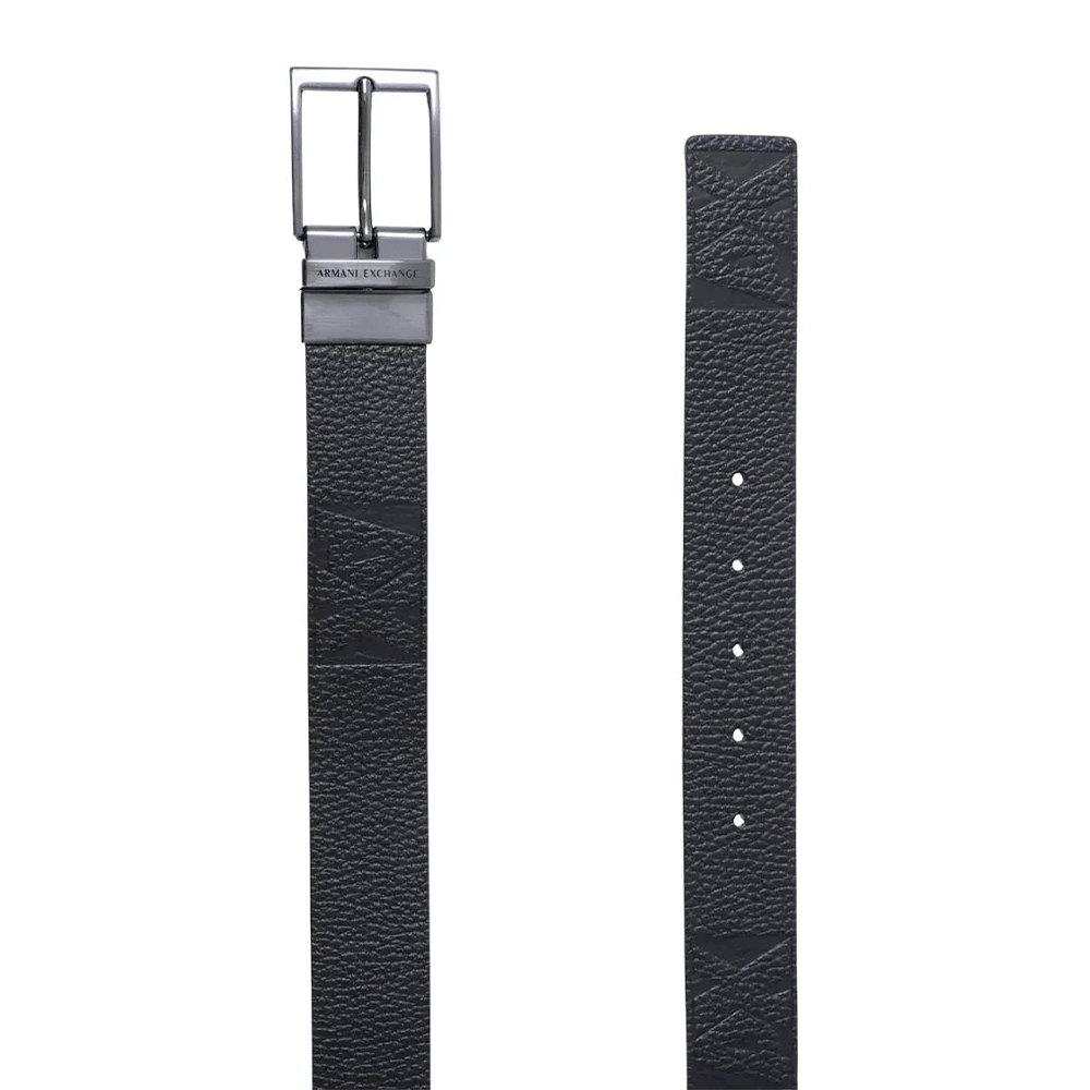 Cintura Uomo in Pelle Nera ARMANI EXCHANGE Con Logo Tono su Tono