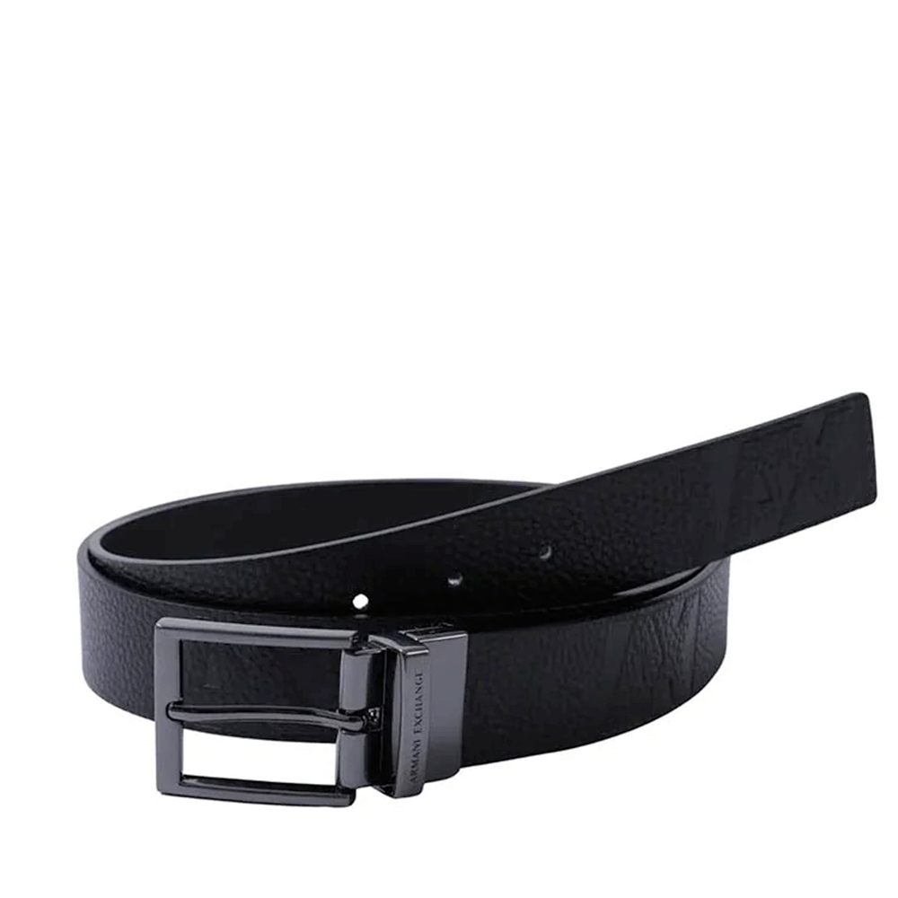 Cintura Uomo in Pelle Nera ARMANI EXCHANGE Con Logo Tono su Tono