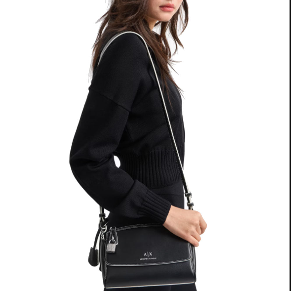 ARMANI EXCHANGE 
Damen Umhängetasche mit Vorhängeschloss in Schwarz - Journal