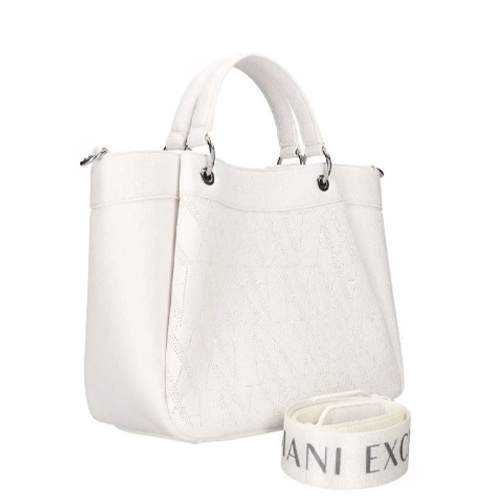 ARMANI EXCHANGE Damen Handtasche mit Schultergurt mit perforiertem Logo in Optic White