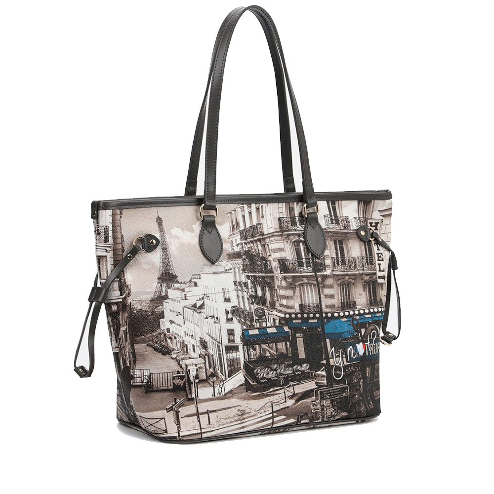 Borsa Donna Y NOT a Spalla YES-319 Stampa Petrol Paris