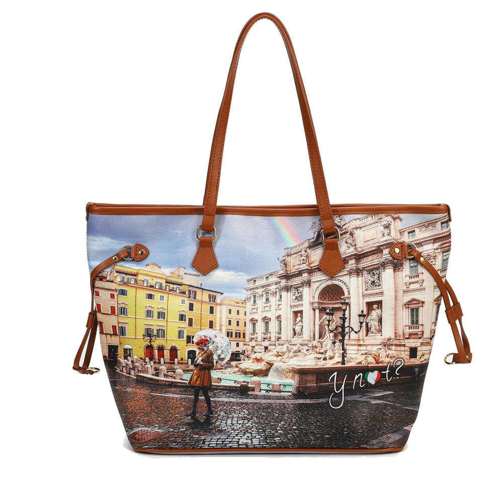 Borsa Donna Y NOT a Spalla YES-319 Stampa Rainbow Rome