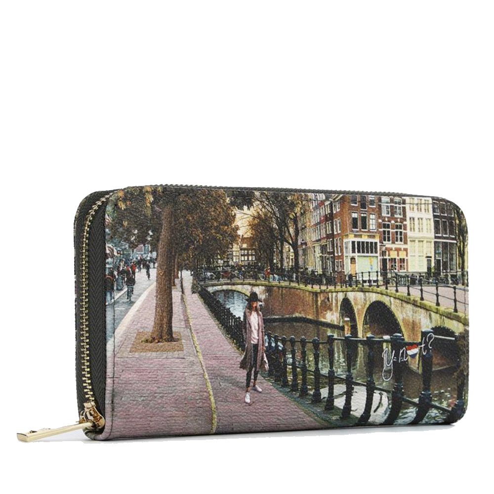Portafoglio Donna Y NOT YES-361 Stampa Amsterdam Bridge Chiusura Zip Around