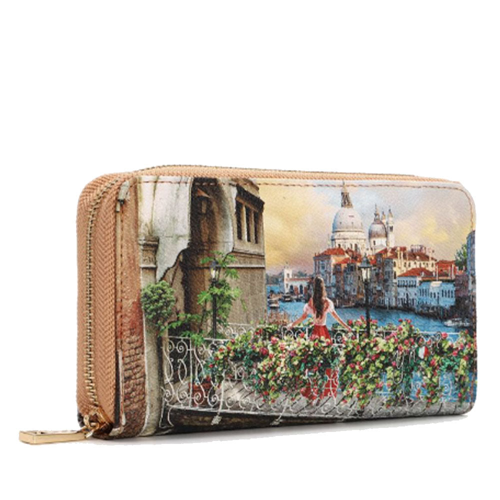 Damen Geldbörse Y NOT YES-361 Flowery Canal Print Rundum-Reißverschluss