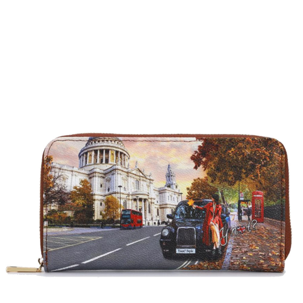 Portafoglio Donna Y NOT YES-361 Stampa London Tourist Chiusura Zip Around