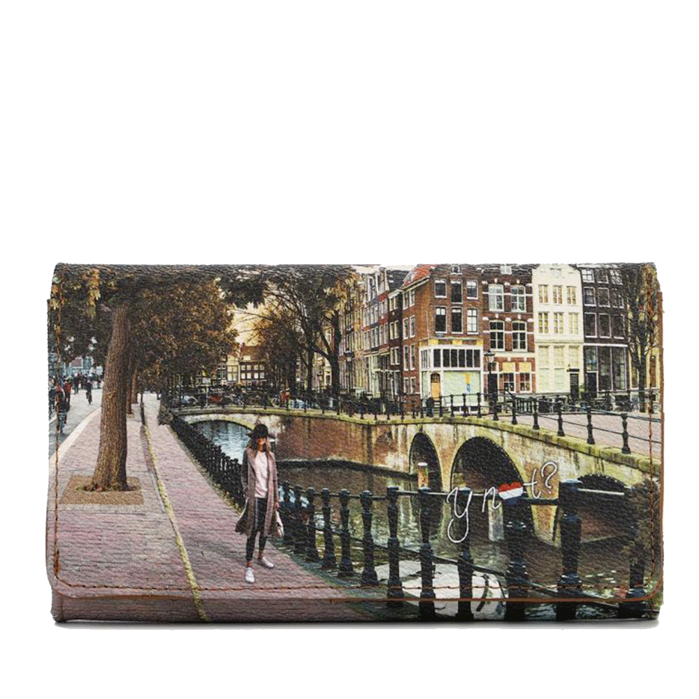 Portafoglio Donna Y NOT Chiuso con Bottone YES-364 Stampa Amsterdam Bridge