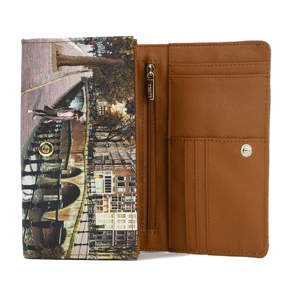 Portafoglio Donna Y NOT Chiuso con Bottone YES-364 Stampa Amsterdam Bridge
