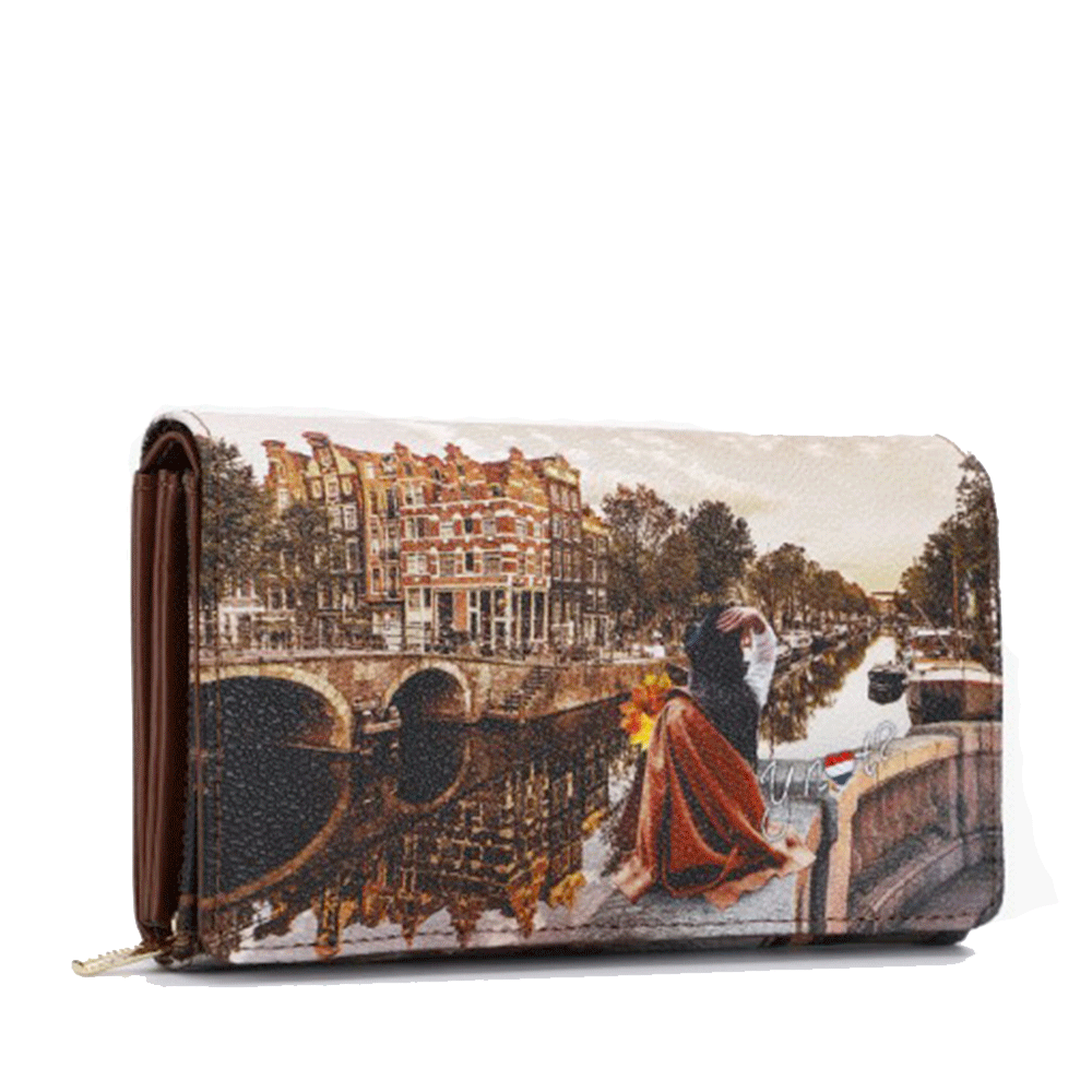 Portafoglio Donna Y NOT Chiuso con Bottone YES-364 Stampa Autumn in Holland