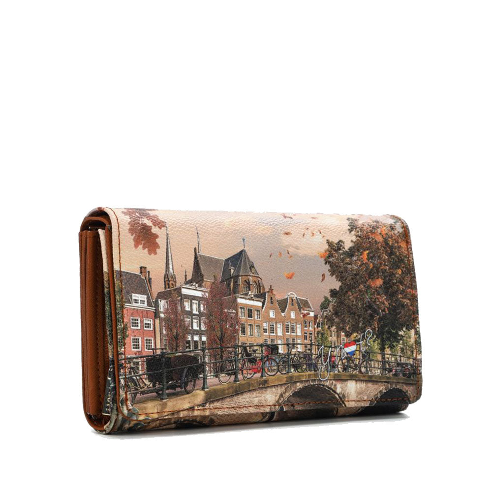 Y NOT Damen-Geldbörse geschlossen mit Knopf YES-364 Autumn River Print