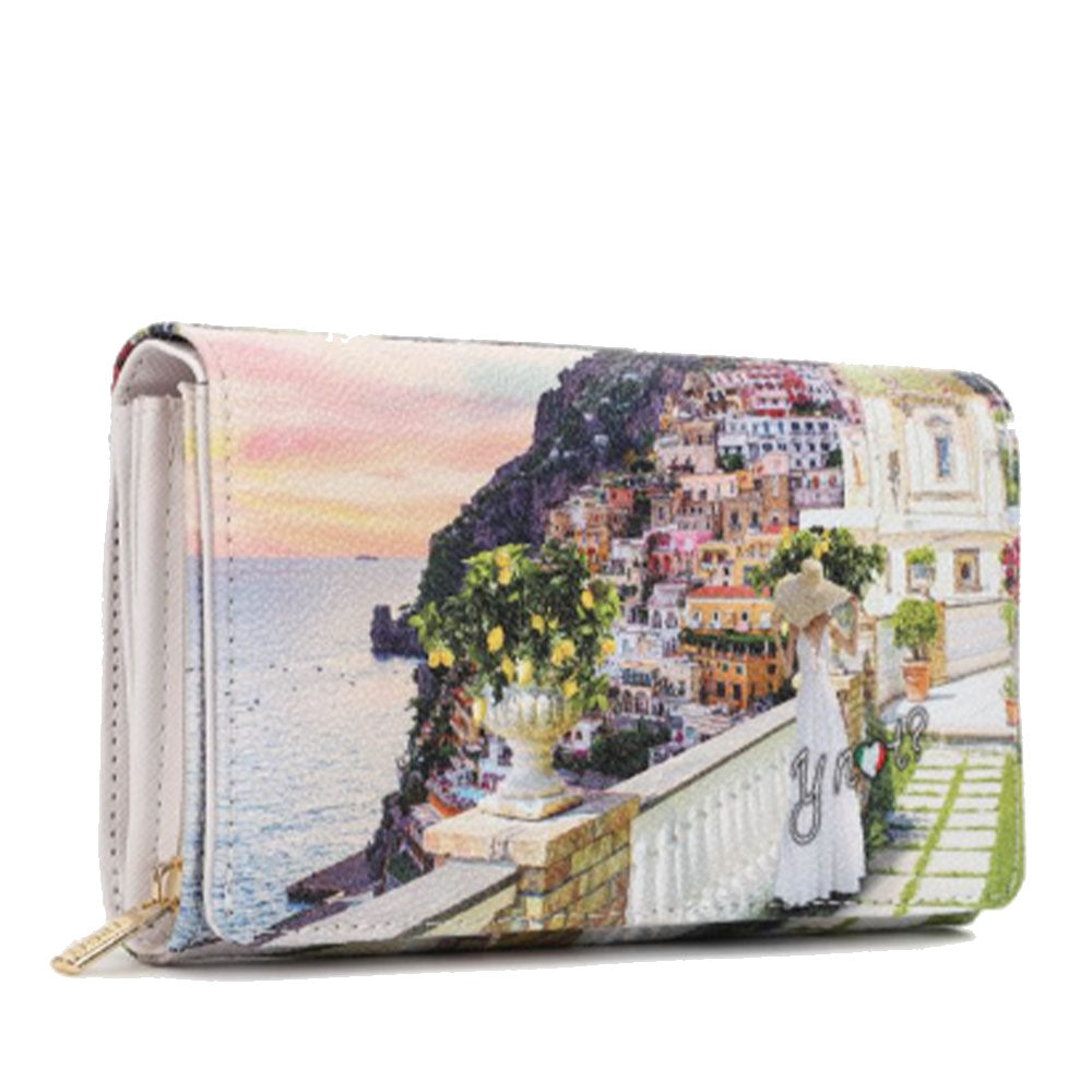 Y NOT Damen Geldbörse geschlossen mit Knopf YES-364 Romantic Coast Print