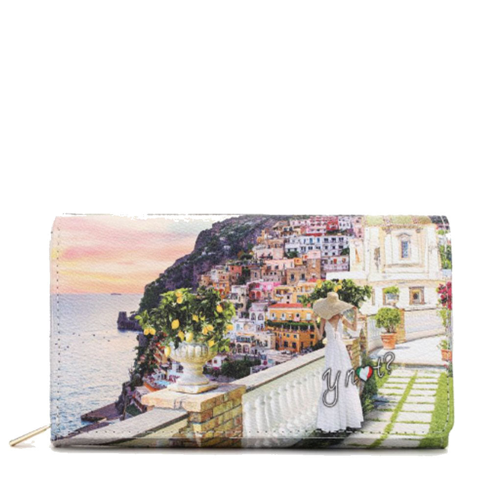 Y NOT Damen Geldbörse geschlossen mit Knopf YES-364 Romantic Coast Print