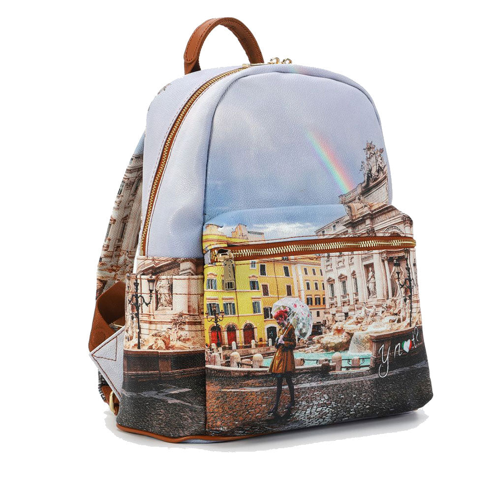 Y NOT Großer Damenrucksack mit Außentasche YES-381 Rainbow Rome