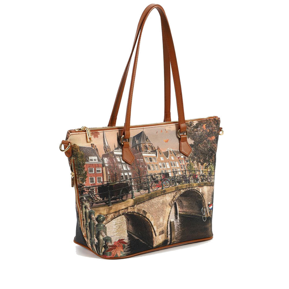 Borsa Donna Y NOT a Spalla YES-396 Stampa Autumn River