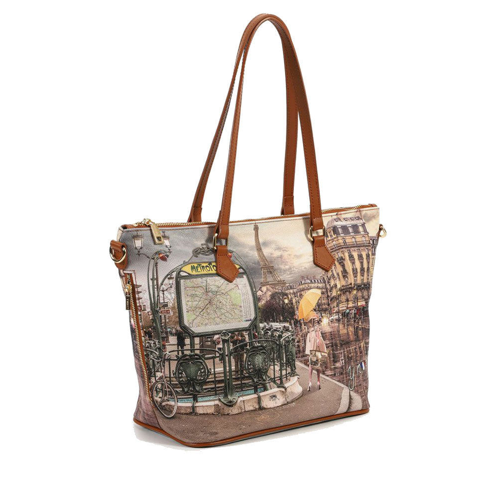 Borsa Donna Y NOT a Spalla YES-396 Stampa Metrò Paris