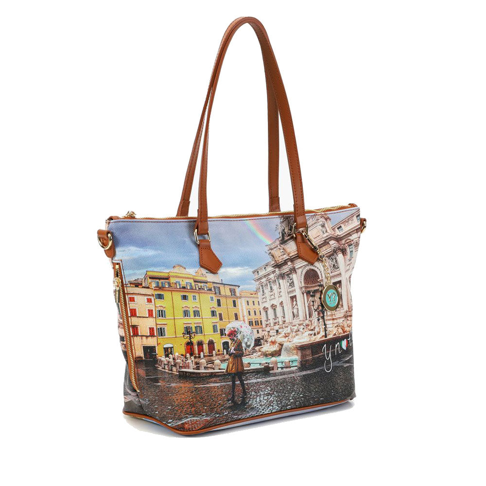 Borsa Donna Y NOT a Spalla YES-396 Stampa Rainbow Rome