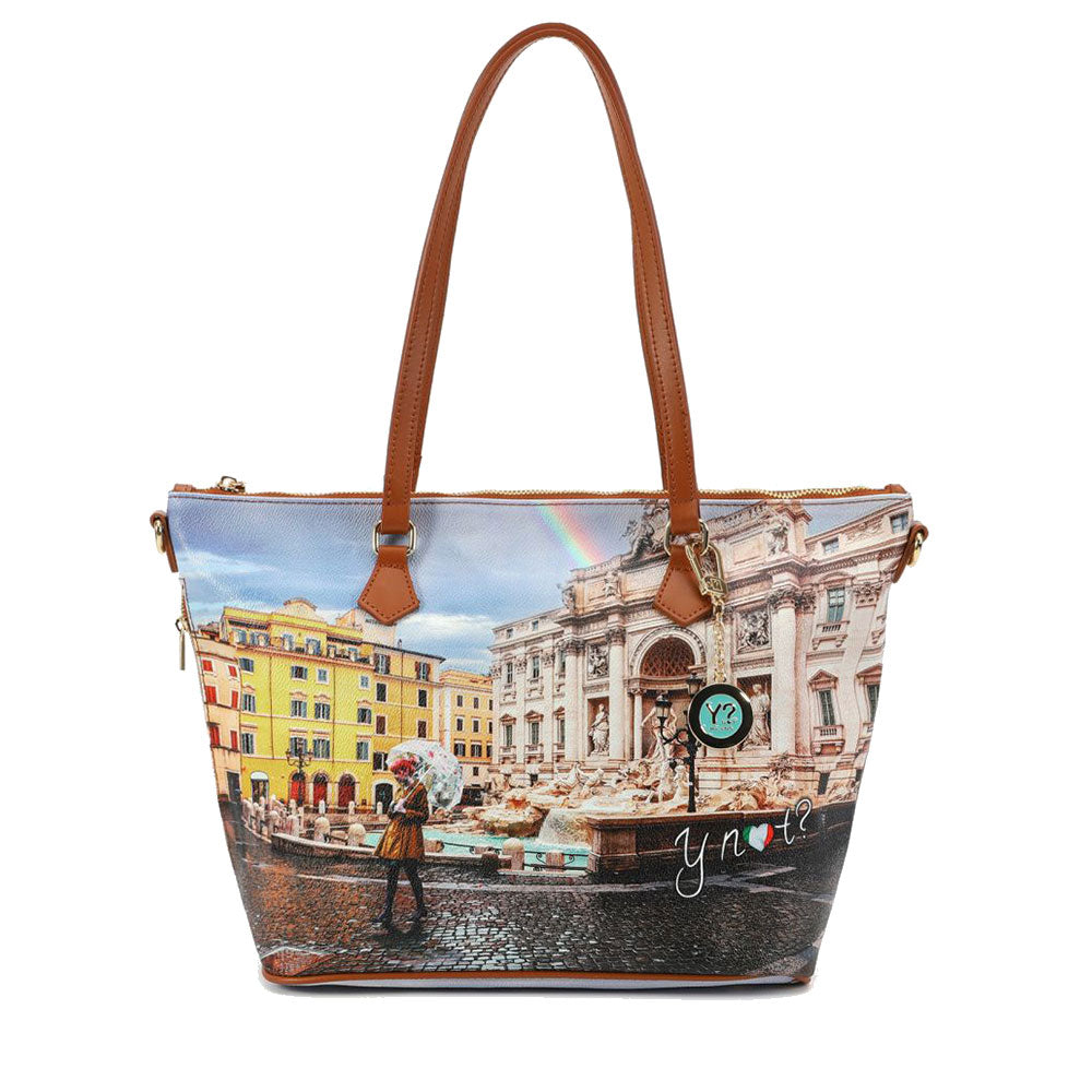 Borsa Donna Y NOT a Spalla YES-396 Stampa Rainbow Rome