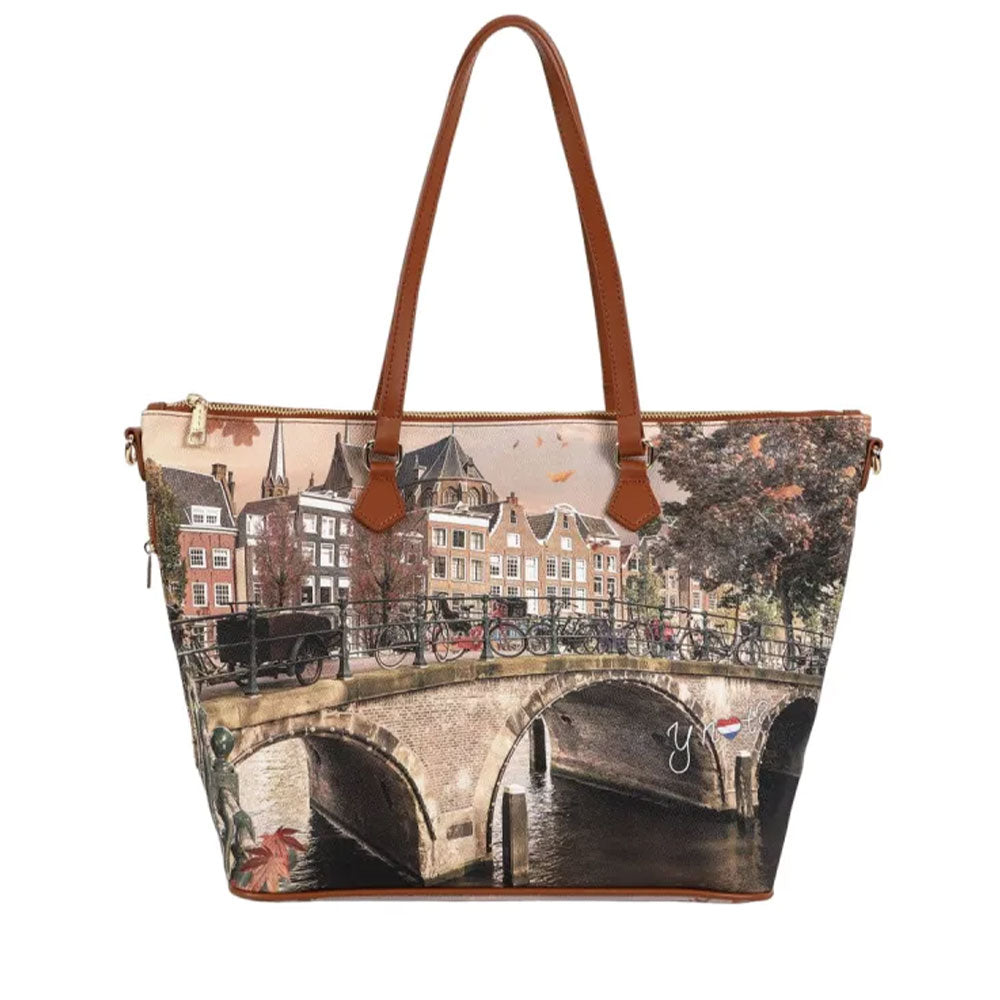 Borsa Donna Y NOT Shopper a Spalla YES-397 Stampa Autumn River