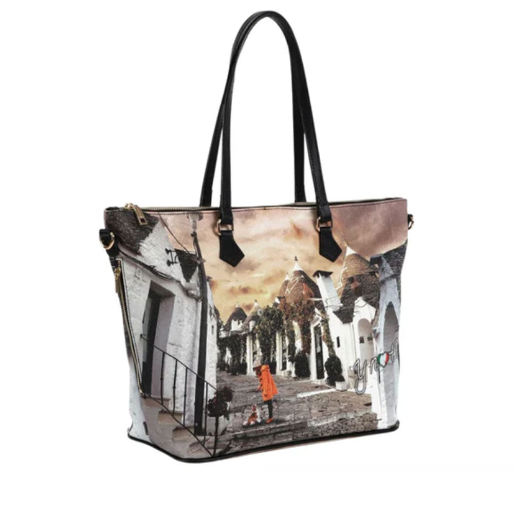 Borsa Donna Y NOT Shopper a Spalla YES-397 Stampa Life in Trulli