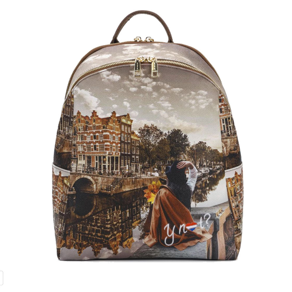 Y NOT Damen Rucksack mit Zwei Fächern YES-601 Autumn in Holland Print