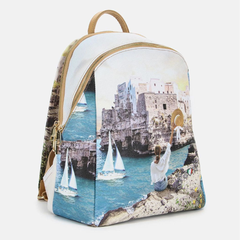 Zaino Donna Y NOT con Due Scomparti YES-601 Stampa Polignano Coast