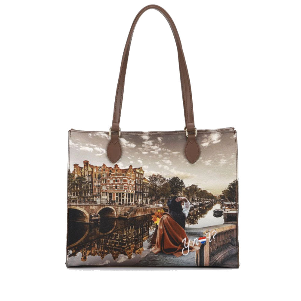 Borsa Donna Shopper a Spalla Y NOT YES-602 stampa Autumn in Holland