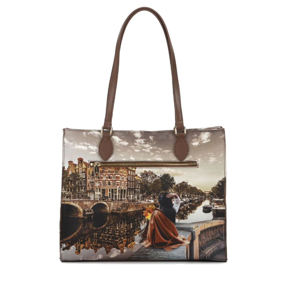 Borsa Donna Shopper a Spalla Y NOT YES-602 stampa Autumn in Holland