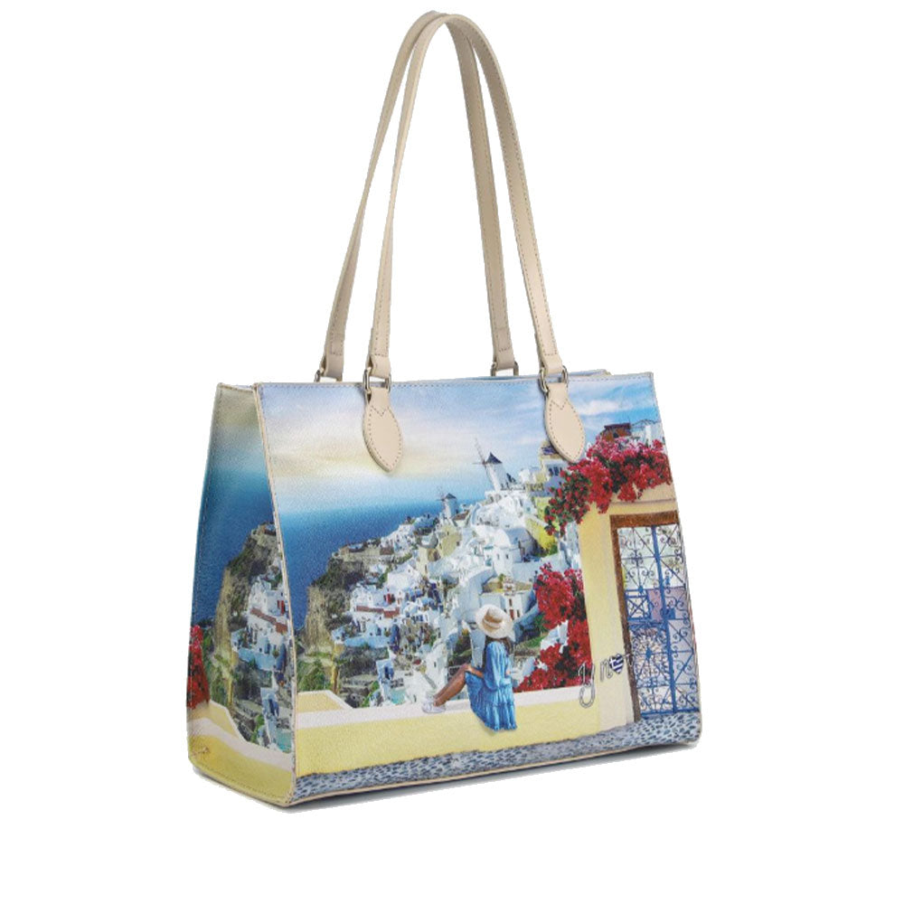 Borsa Donna Shopper a Spalla Y NOT YES-602 stampa Greek Summer