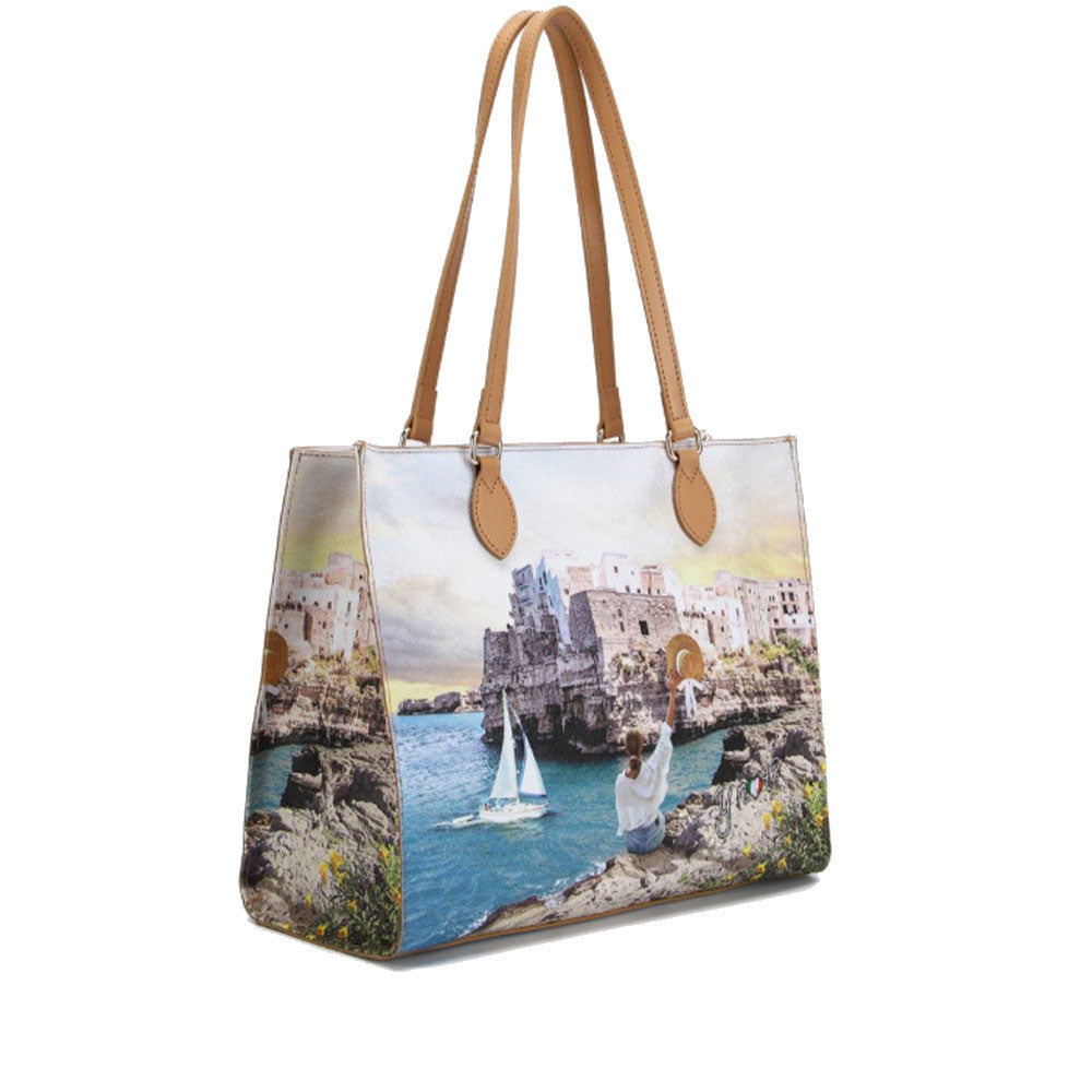 Borsa Donna Shopper a Spalla Y NOT YES-602 stampa Polignano Coast