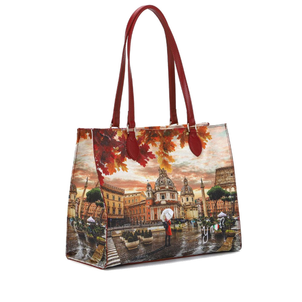Borsa Donna Shopper a Spalla Y NOT YES-602 stampa Rome Raining