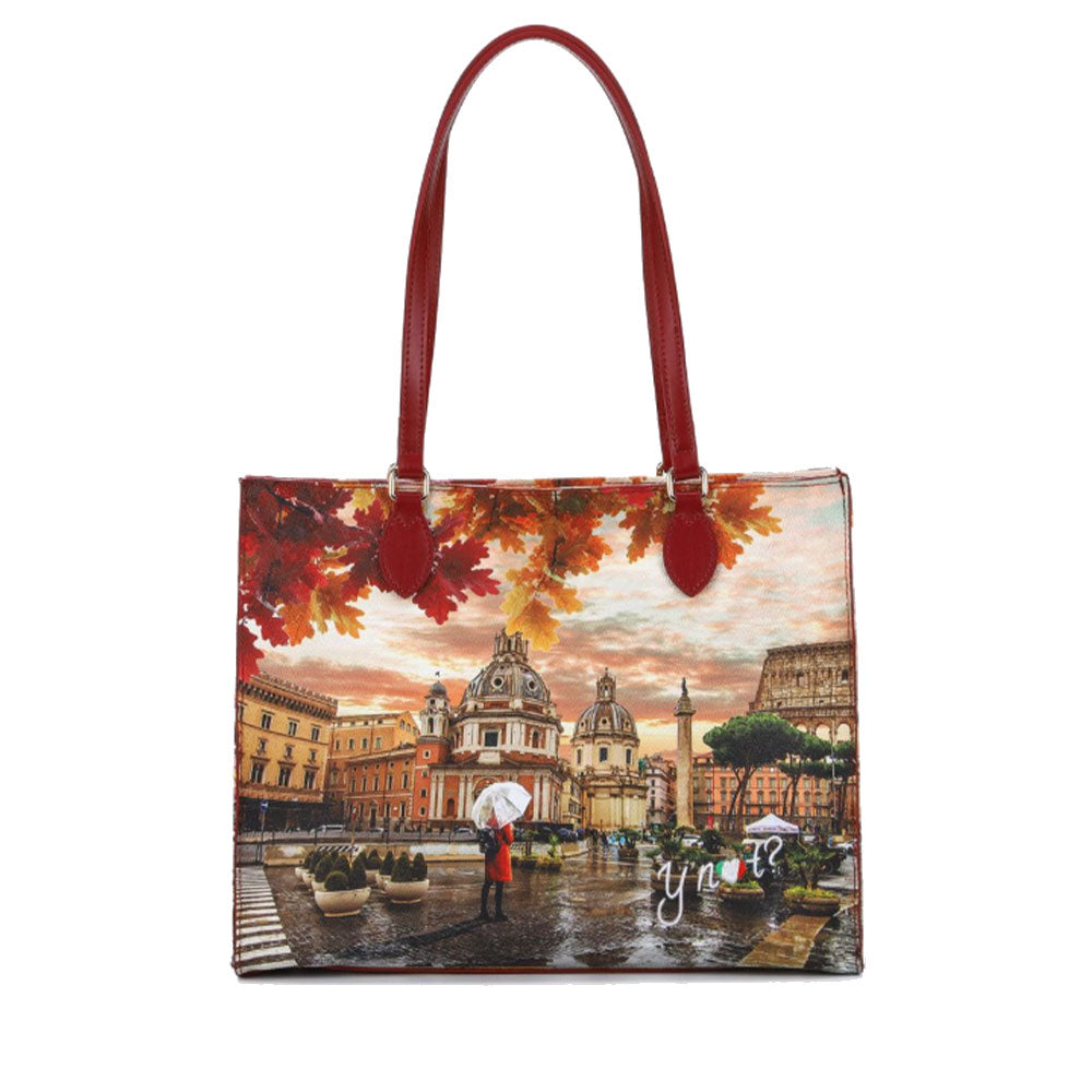 Borsa Donna Shopper a Spalla Y NOT YES-602 stampa Rome Raining