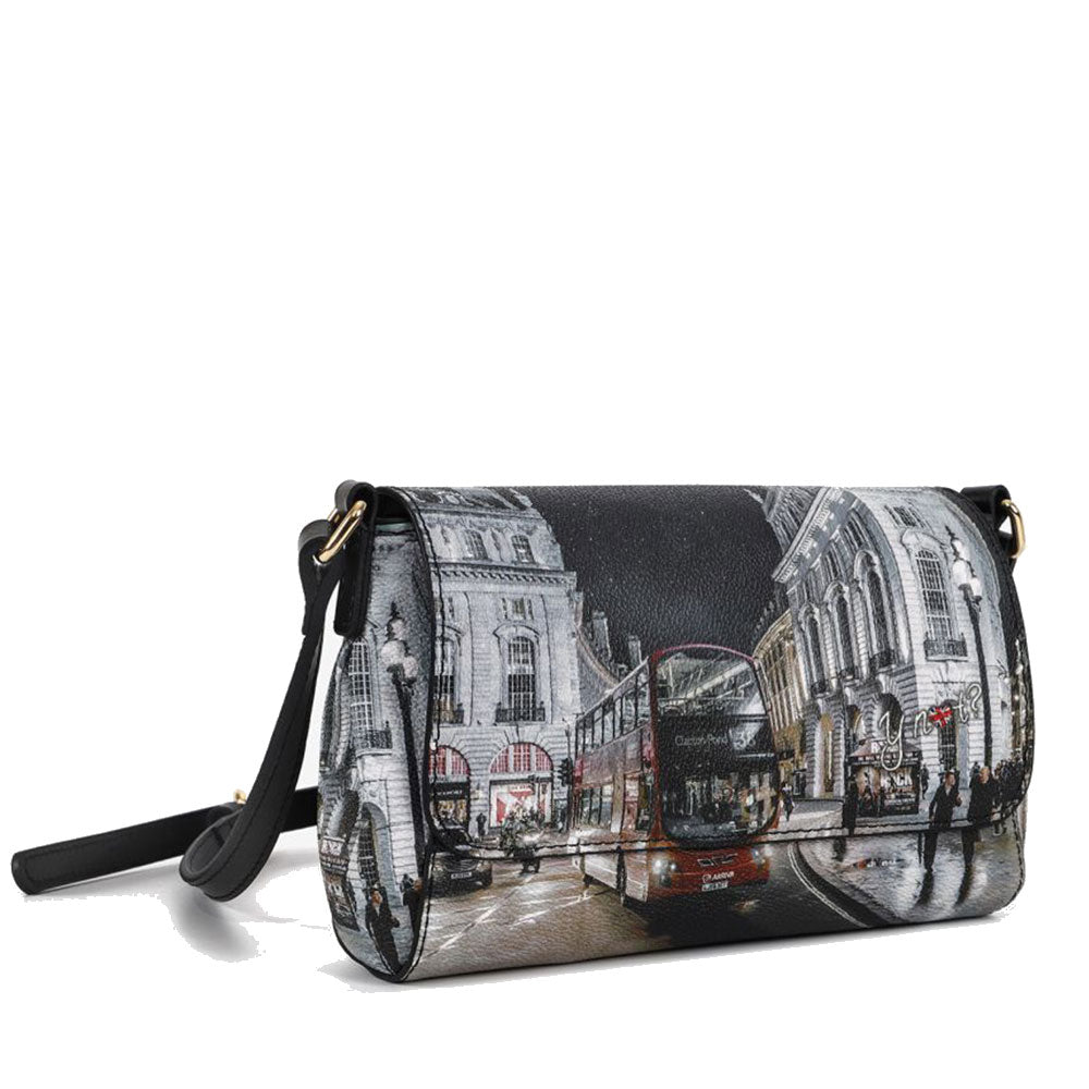 Borsa Donna a Tracolla Y NOT Chiusa Con Pattina YES-626 Stampa London By Night