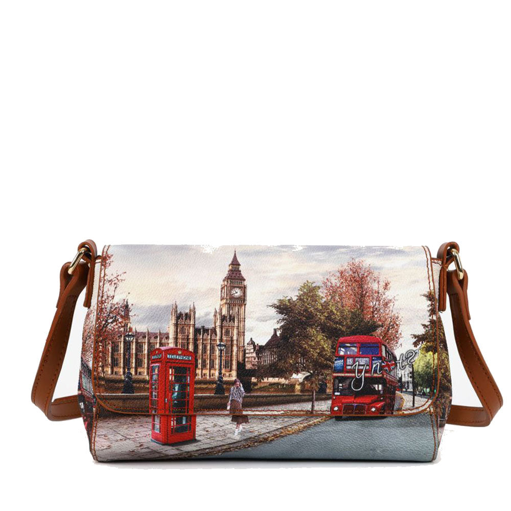 Borsa Donna a Tracolla Y NOT Chiusa Con Pattina YES-626 Stampa London Street