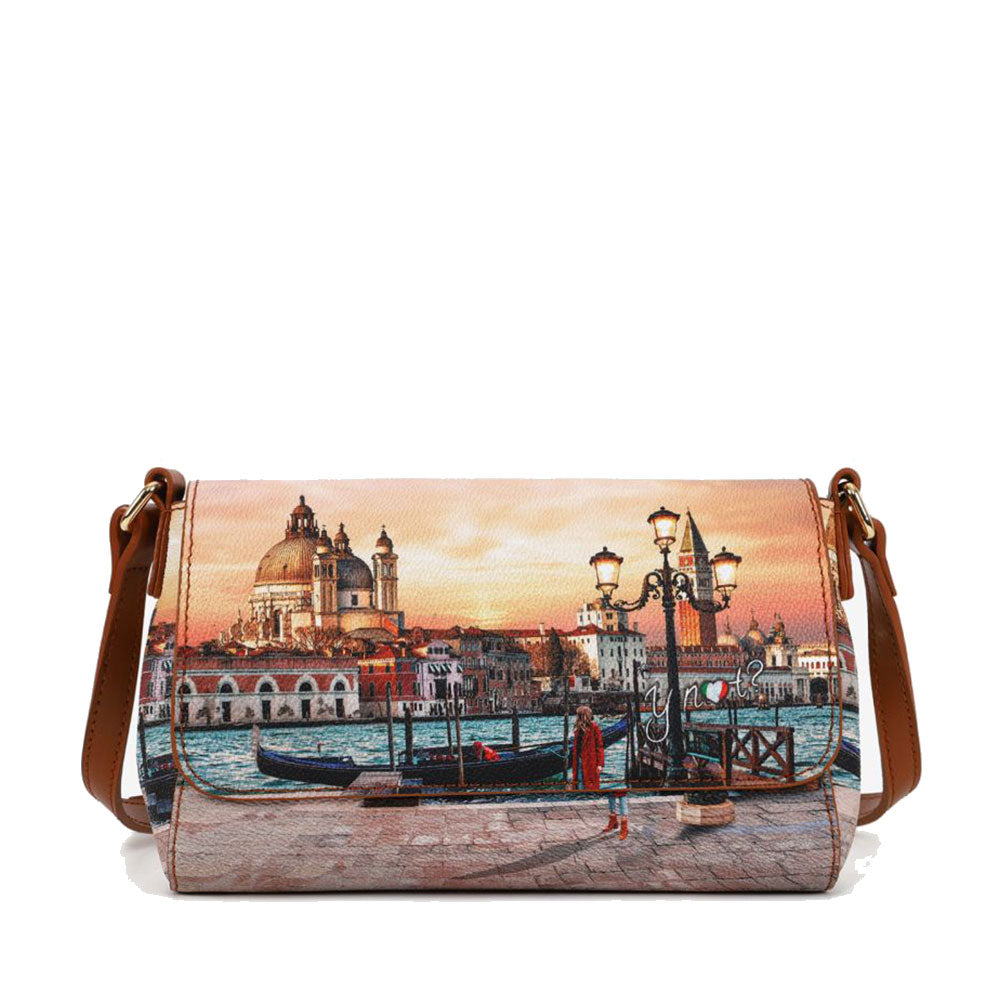 Borsa Donna a Tracolla Y NOT Chiusa Con Pattina YES-626 Stampa Venice Sunset