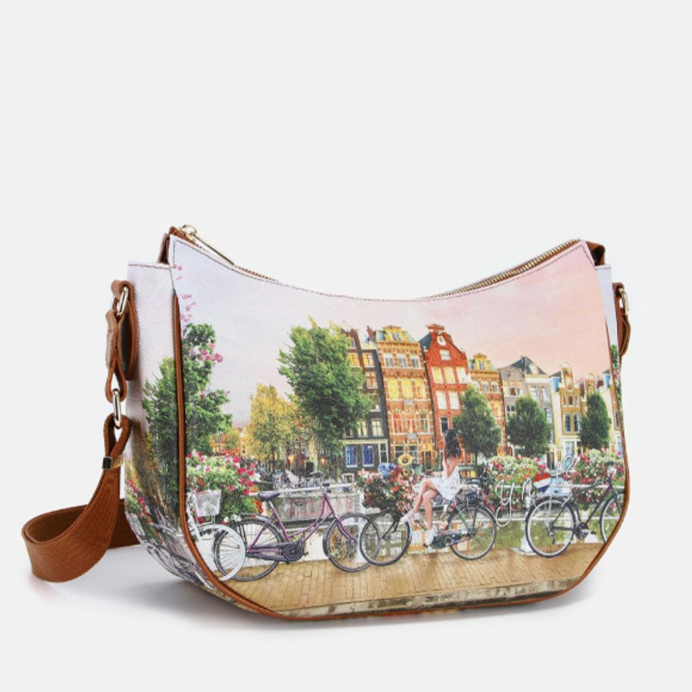 Borsa Donna Hobo Bag a Tracolla Y NOT YES-628 Stampa Flower River