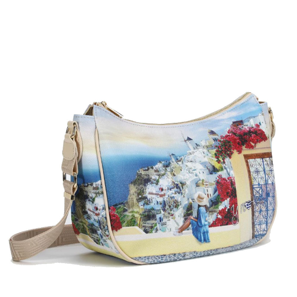 Borsa Donna Hobo Bag a Tracolla Y NOT YES-628 Stampa Greek Summer