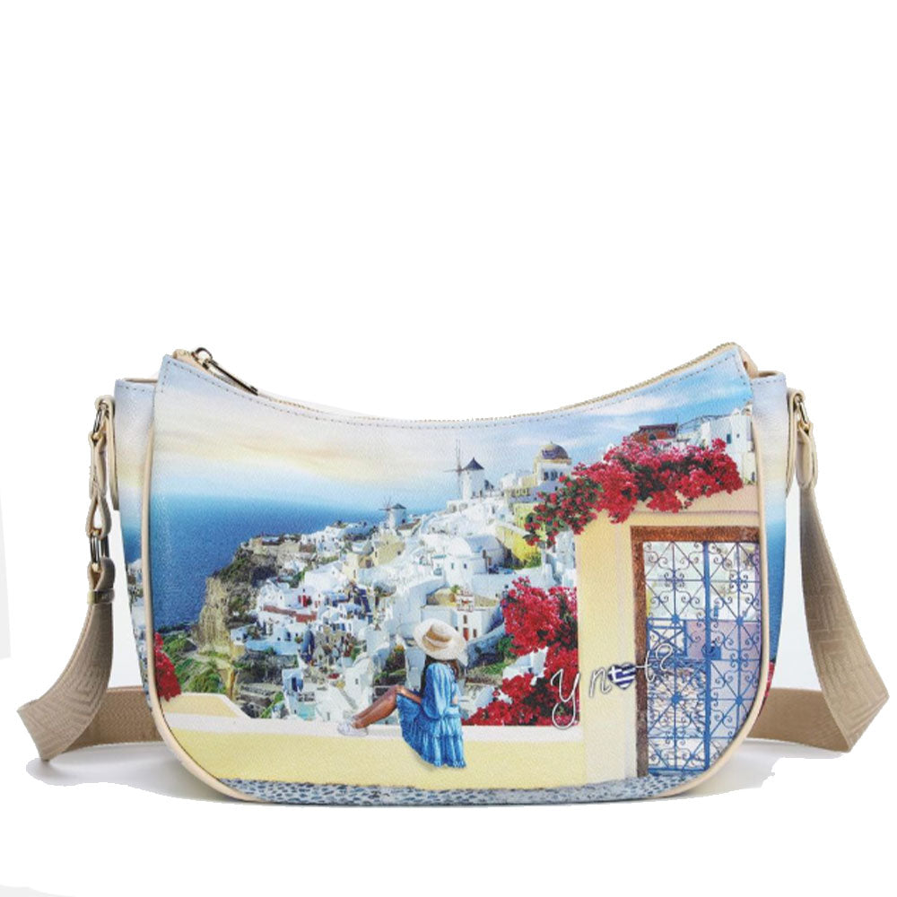 Borsa Donna Hobo Bag a Tracolla Y NOT YES-628 Stampa Greek Summer