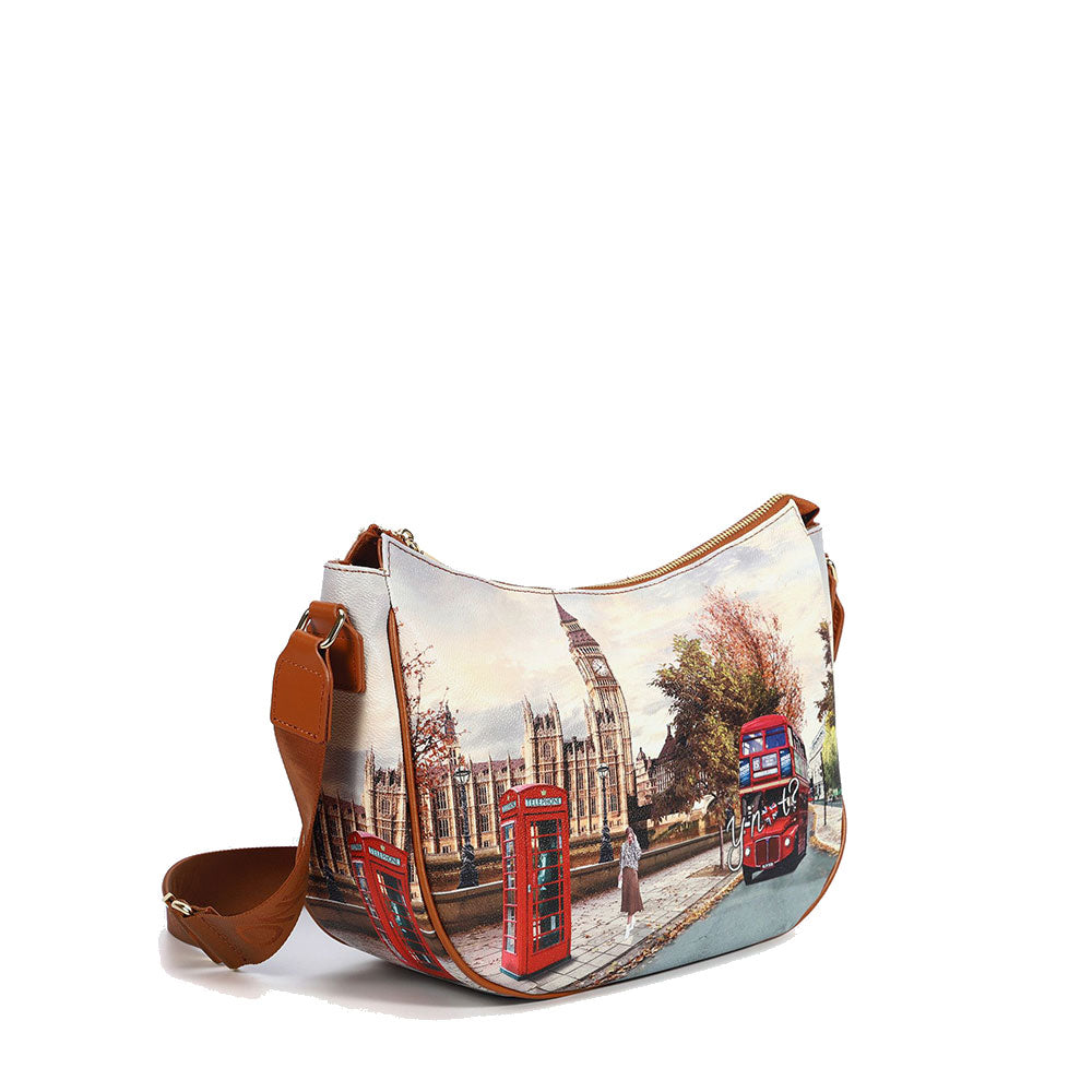 Borsa Donna Hobo Bag a Tracolla Y NOT YES-628 Stampa London Street